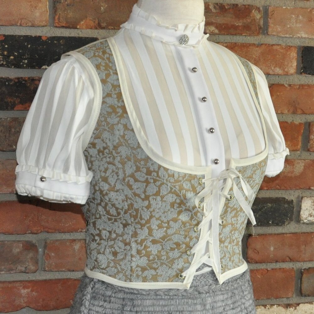 NEW Lace-up, Vest Corset. Neutral Floral Tapestry & Embroidered Rose On Back